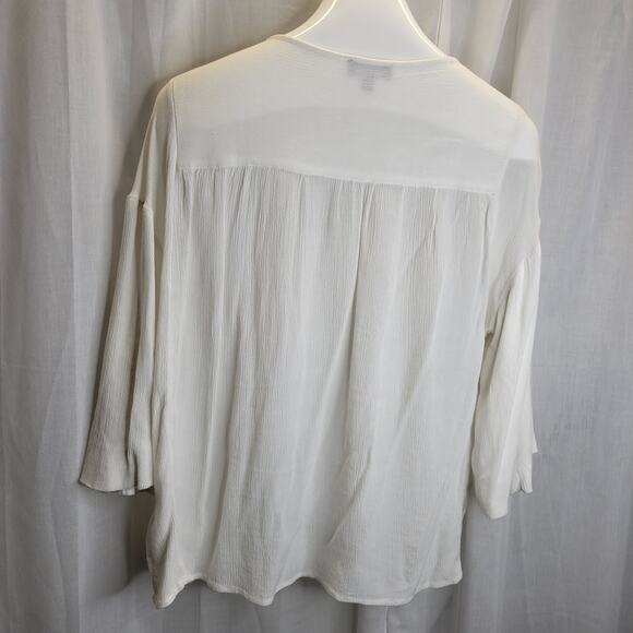 Lord & Taylor White Boho Peasant Top w/ Embroidered Neckline, M - Picture 2 of 10